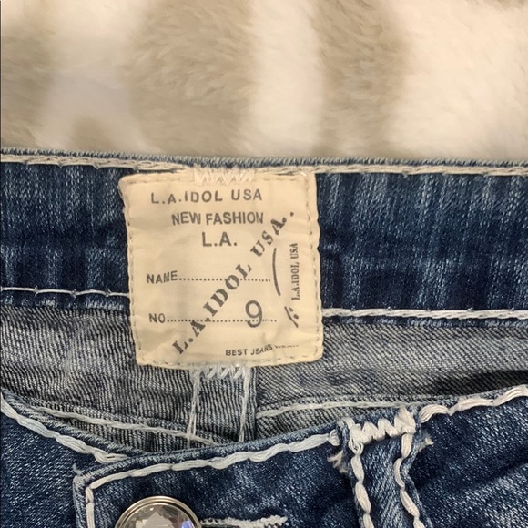 L.A. Idol Distressed Blue Denim Bermudas - Picture 2 of 4